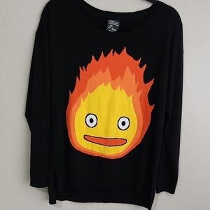 Her Universe Howels Moving Castle  Sweater Size S Crewneck Fire Emoji Ghibli
